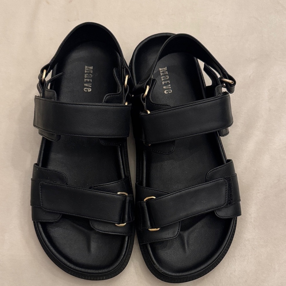 Like new! Maeve for Anthropologie Black Double Strap Sandals, sz 8 - Picture 2 of 15